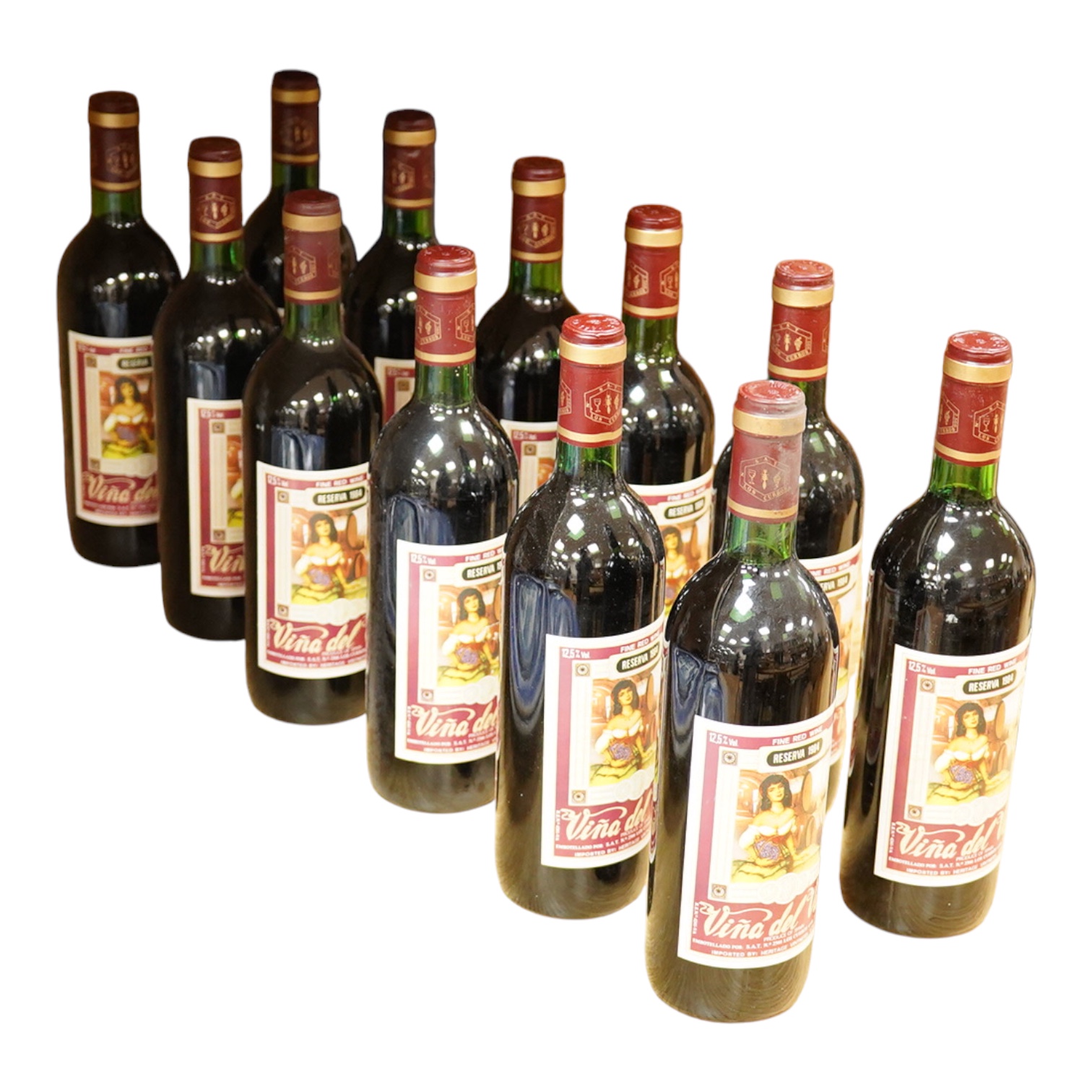 Twelve bottles of Vina del Val Reserva, 1984.
